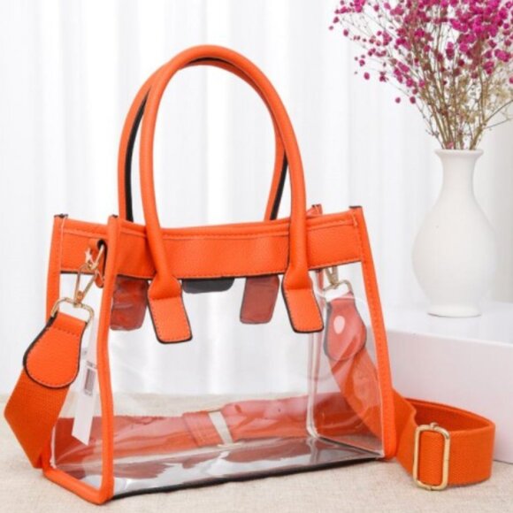 NWT Orange Clear Crossbody Tote Bag with Vegan Leather Trim | Stadium Approved - Picture 1 of 1